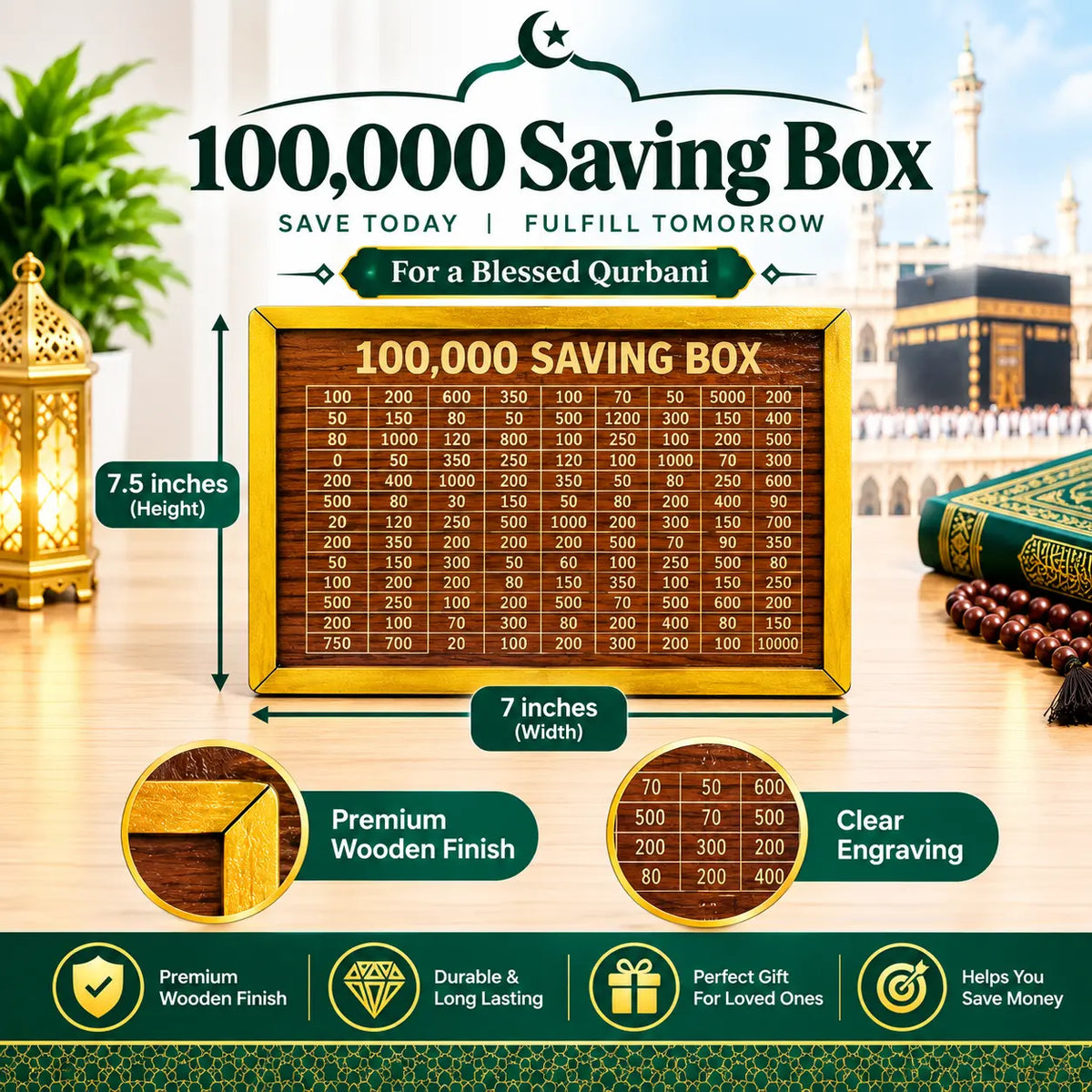 Rs 100,000 Cash Saving Wooden Box