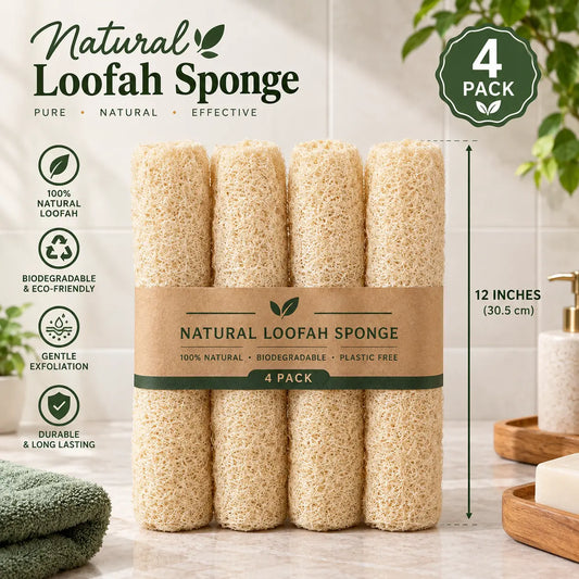 100% Organic Loofah Sponge Pack of 4 – Size 12 Inches (1 Feet)